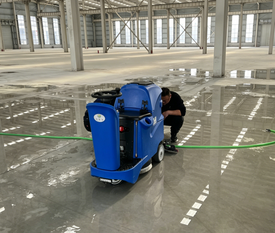 武漢倉儲物流中心實測：宏瑞達小型駕駛式洗地機，皮實好用 真省心